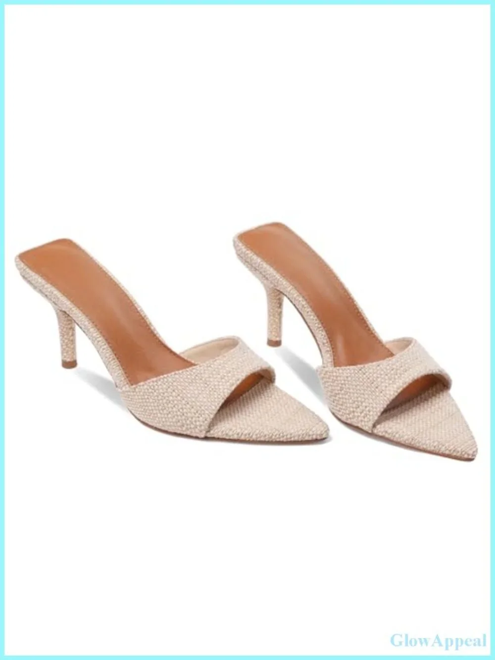 Black Kitten Heels Mules Sandals Women PU Leather Pointed Toe Slip On
